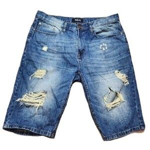 Refuel Light Wash Distress Holes/Rips Denim Men's Shorts  Blue Size 38